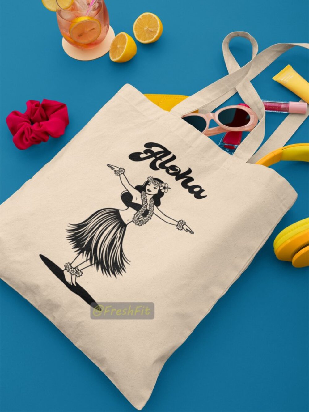 🆕Hula Girl Aloha Natural Canvas Tote Bag